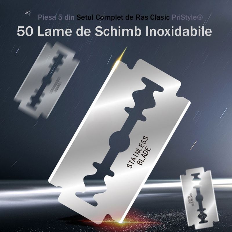 Ingrijire personala si Cosmetice - Aparate & accesorii ingrijire personala - Aparate de ras si tuns - Aparate de ras clasice - Set de Ras Ultra din 6 Piese compus din Aparat de Ras Metalic, 50 Lame de Schimb Incluse - Infinity.ro