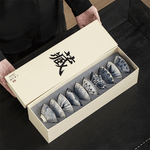 Casa si Gradina - Bucatarie si vesela - Cani si pahare - Cani si cesti - Set 10 Cesti Ceramice Premium Stil Asiatic, Modele Albastre Traditionale - Infinity.ro