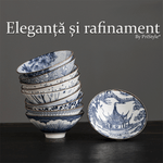 Casa si Gradina - Bucatarie si vesela - Cani si pahare - Cani si cesti - Set 10 Cesti Ceramice Premium Stil Asiatic, Modele Albastre Traditionale - Infinity.ro