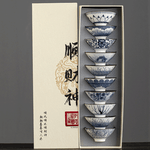 Casa si Gradina - Bucatarie si vesela - Cani si pahare - Cani si cesti - Set 10 Cesti Ceramice Premium Stil Asiatic, Modele Albastre Traditionale - Infinity.ro