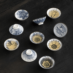 Casa si Gradina - Bucatarie si vesela - Cani si pahare - Cani si cesti - Set 10 Cesti Ceramice Premium Stil Asiatic, Modele Albastre Traditionale - Infinity.ro