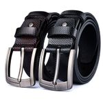 Fashion, accesorii si bijuterii - Barbati - Accesorii barbati - Curele barbati - Set 2 Curele Premium pentru Barbati din Piele de Calitate Superioara si Catarama de Otel, Negru si Maro Texturat, 120cm - Infinity.ro