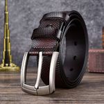 Fashion, accesorii si bijuterii - Barbati - Accesorii barbati - Curele barbati - Set 2 Curele Premium pentru Barbati din Piele de Calitate Superioara si Catarama de Otel, Negru si Maro Texturat, 120cm - Infinity.ro