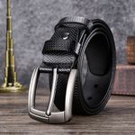 Fashion, accesorii si bijuterii - Barbati - Accesorii barbati - Curele barbati - Set 2 Curele Premium pentru Barbati din Piele de Calitate Superioara si Catarama de Otel, Negru si Maro Texturat, 120cm - Infinity.ro