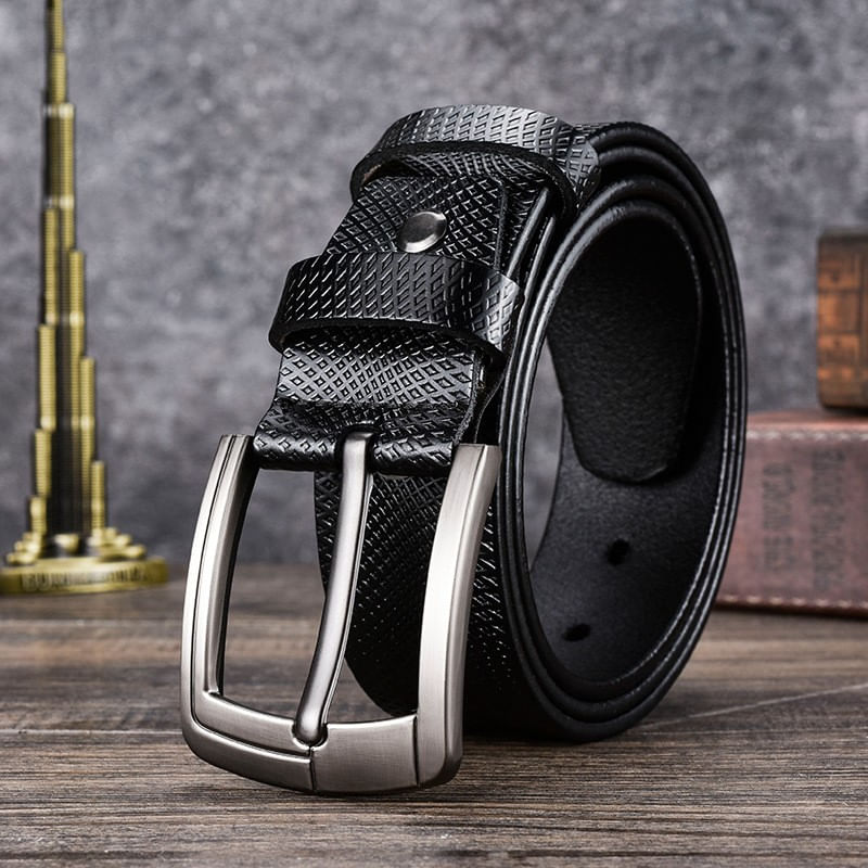 Fashion, accesorii si bijuterii - Barbati - Accesorii barbati - Curele barbati - Set 2 Curele Premium pentru Barbati din Piele de Calitate Superioara si Catarama de Otel, Negru si Maro Texturat, 120cm - Infinity.ro