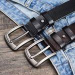 Fashion, accesorii si bijuterii - Barbati - Accesorii barbati - Curele barbati - Set 2 Curele Premium pentru Barbati din Piele de Calitate Superioara si Catarama de Otel, Negru si Maro Texturat, 120cm - Infinity.ro