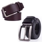 Fashion, accesorii si bijuterii - Barbati - Accesorii barbati - Curele barbati - Set 2 Curele Premium pentru Barbati din Piele de Calitate Superioara si Catarama de Otel, Negru si Maro, 120cm - Infinity.ro