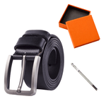 Fashion, accesorii si bijuterii - Barbati - Accesorii barbati - Curele barbati - Set Curea Premium din Piele Naturala pentru Barbati, Catarama Metalica Moderna, Neagra, 120 cm - Infinity.ro