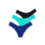 Fashion, accesorii si bijuterii - Femei - Lenjerie si pijamale femei - Lenjerie intima femei - Set 3 Chiloti lenjerie intima Dama tip Tanga, Multicolor 3 Culori, Bumbac 100%, Albastru, Turcoaz, Negru, XS - Infinity.ro