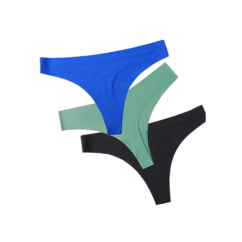 Fashion, accesorii si bijuterii - Femei - Lenjerie si pijamale femei - Lenjerie intima femei - Set 3 chiloti dama Premium din Matase Sintetica, Fara Cusatura tip Tanga, turcoaz, albastru, negru, M, PriStyle® - Infinity.ro
