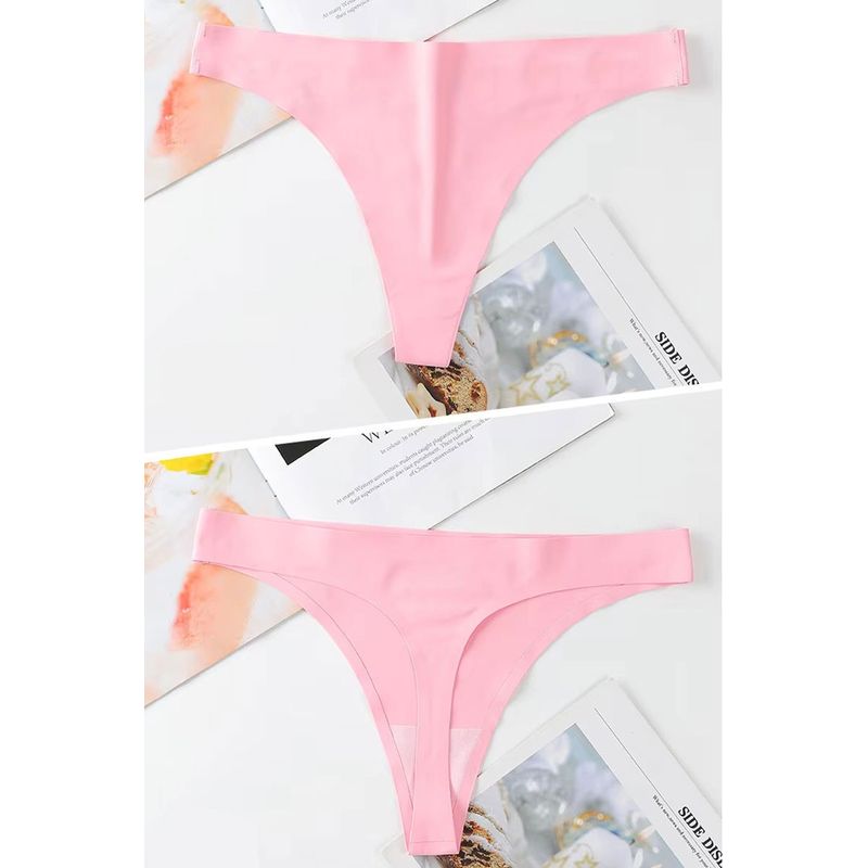 Fashion, accesorii si bijuterii - Femei - Lenjerie si pijamale femei - Lenjerie intima femei - Set 3 Chiloti de dama Premium tip Tanga, Satinati, Respirabili si Sexy, Fara Cusatura, Roz, marimea M, PriStyle® - Infinity.ro