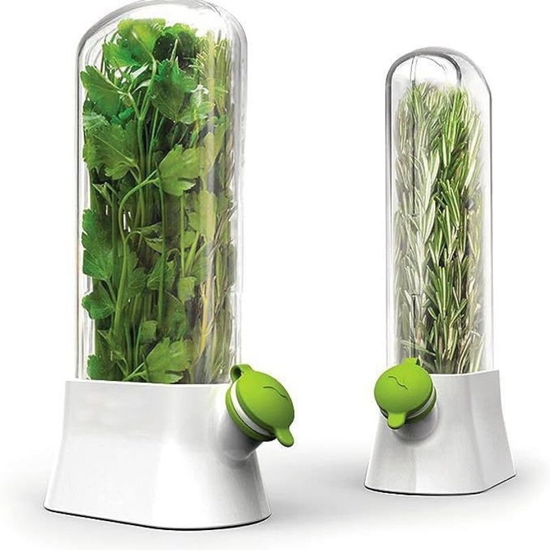 Casa si Gradina - Bucatarie si vesela - Organizare si depozitare bucatarie - Cutii alimentare - Suport pentru Pastrarea Plantelor Proaspete la Frigider cu Capac Transparent, Alb, 27x13 cm - Infinity.ro