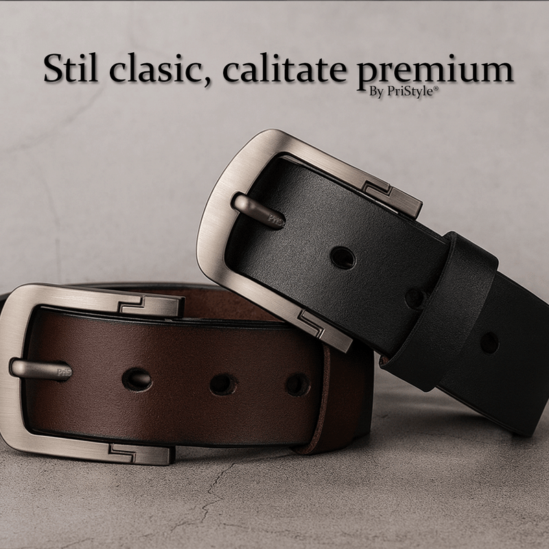 Fashion, accesorii si bijuterii - Barbati - Accesorii barbati - Curele barbati - Set 2 Curele Barbati, Piele Naturala Premium, Catarama Metalica Rezistenta cu, Negru si Maro, 120 cm - Infinity.ro