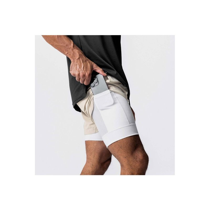 Sport si Outdoor - Echipament Sportiv - Imbracaminte sport - Pantaloni scurti sport - Pantaloni Scurti in Doua Straturi, Elastici si Respirabili, Alb, M - Infinity.ro