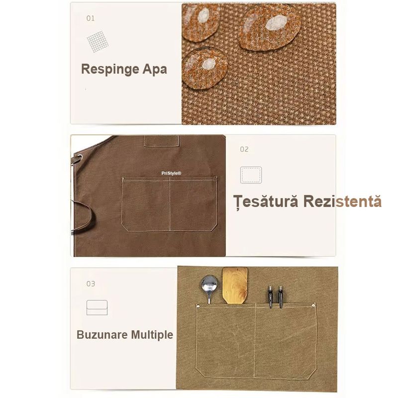 Casa si Gradina - Textile si covoare - Textile bucatarie - Sorturi bucatarie si gratar - Sort de bucatar, AEWOYAD, Bumbac, Reglabil, Cu buzunare, Maro, PriStyle - Infinity.ro
