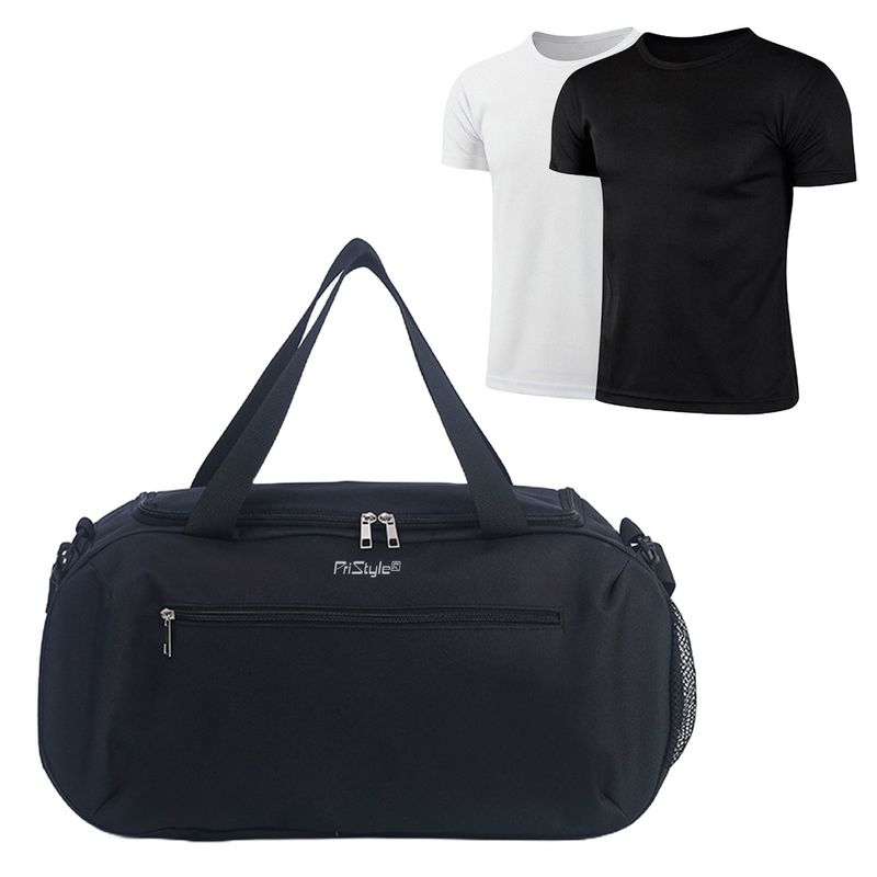 Sport si Outdoor - Echipament Sportiv - Accesorii echipament sportiv - Genti si borsete fitness - Set de La Producator din Geanta pentru Sala si Doua Tricouri Quick Dry pentru Fitness sau E, Argintiu, Negru, 50x18x26cm - Infinity.ro