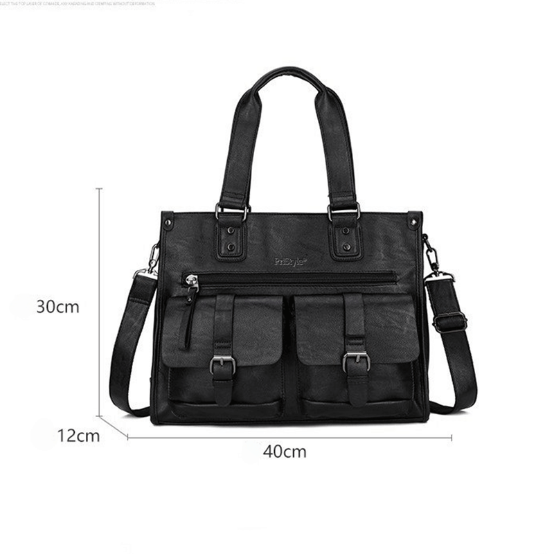 Fashion, accesorii si bijuterii - Barbati - Accesorii barbati - Genti si rucsacuri barbati - Geanta Office pentru Barbati, din Piele Ecologica Premium, Impermeabila, Neagra, 30 x 40 x 12 cm - Infinity.ro