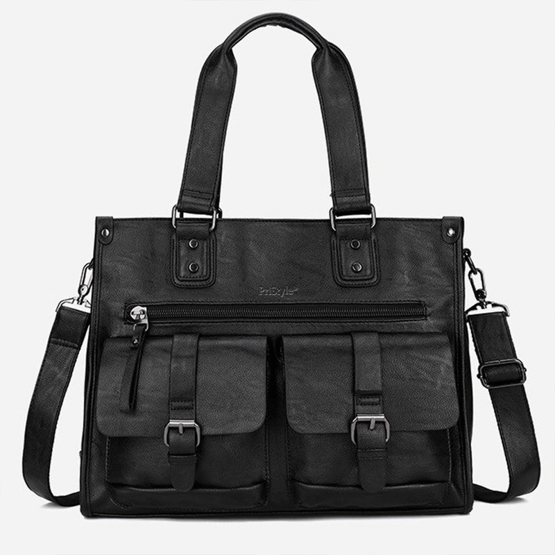 Fashion, accesorii si bijuterii - Barbati - Accesorii barbati - Genti si rucsacuri barbati - Geanta Office pentru Barbati, din Piele Ecologica Premium, Impermeabila, Neagra, 30 x 40 x 12 cm - Infinity.ro