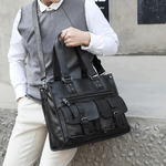 Fashion, accesorii si bijuterii - Barbati - Accesorii barbati - Genti si rucsacuri barbati - Geanta Office pentru Barbati, din Piele Ecologica Premium, Impermeabila, Neagra, 30 x 40 x 12 cm - Infinity.ro