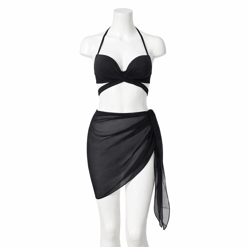 Fashion, accesorii si bijuterii - Femei - Lenjerie si pijamale femei - Imbracaminte de plaja femei - Fusta de Plaja Dama, Pareo Reglabil Lateral, Marime Universala, Neagra - Infinity.ro