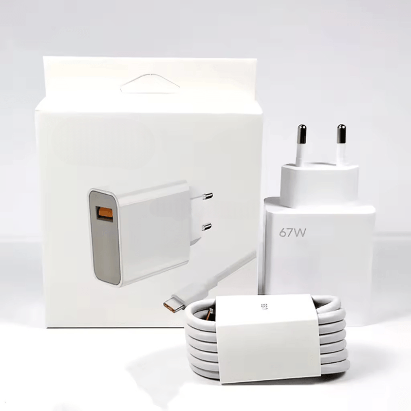 Laptop, Telefoane si Tablete - Telefoane mobile si accesorii - Accesorii Telefoane - Incarcatoare telefoane - Set Incarcator 67W si cablu USB-C la USB-A pentru Telefoane cu mufa USB-C Android si Apple iPhone 15 / 15 Pro /, Alb, 1m - Infinity.ro