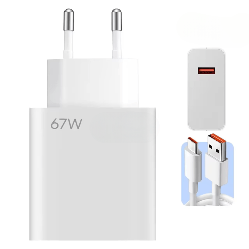 Laptop, Telefoane si Tablete - Telefoane mobile si accesorii - Accesorii Telefoane - Incarcatoare telefoane - Set Incarcator 67W si cablu USB-C la USB-A pentru Telefoane cu mufa USB-C Android si Apple iPhone 15 / 15 Pro /, Alb, 1m - Infinity.ro