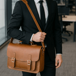 Fashion, accesorii si bijuterii - Barbati - Accesorii barbati - Genti si rucsacuri barbati - Geanta Business din Piele Ecologica Premium, Tip Servieta, cu Doua Catarame Metalice, Maro, 26 cm, 37 cm, 10 cm - Infinity.ro