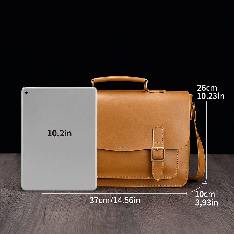 Fashion, accesorii si bijuterii - Barbati - Accesorii barbati - Genti si rucsacuri barbati - Geanta Business din Piele Ecologica Premium, Tip Servieta, cu Doua Catarame Metalice, Maro, 26 cm, 37 cm, 10 cm - Infinity.ro