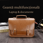 Fashion, accesorii si bijuterii - Barbati - Accesorii barbati - Genti si rucsacuri barbati - Geanta Business din Piele Ecologica Premium, Tip Servieta, cu Doua Catarame Metalice, Maro, 26 cm, 37 cm, 10 cm - Infinity.ro