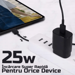 Laptop, Telefoane si Tablete - Telefoane mobile si accesorii - Accesorii Telefoane - Incarcatoare telefoane - Incarcator universal USB - C, compatibil cu orice model de Samsung, Negru, 25W - Infinity.ro