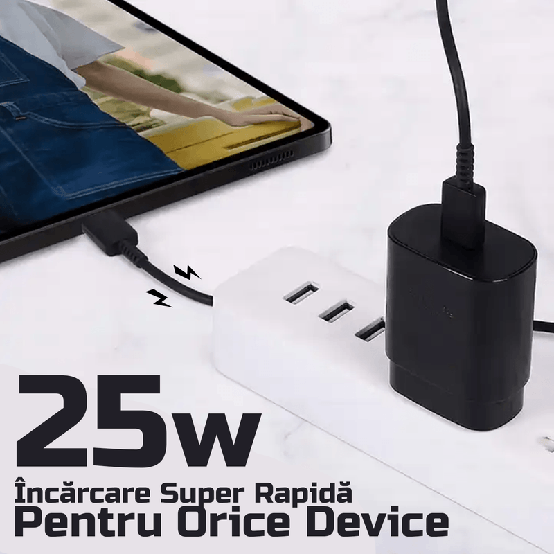 Laptop, Telefoane si Tablete - Telefoane mobile si accesorii - Accesorii Telefoane - Incarcatoare telefoane - Incarcator universal USB - C, compatibil cu orice model de Samsung, Negru, 25W - Infinity.ro