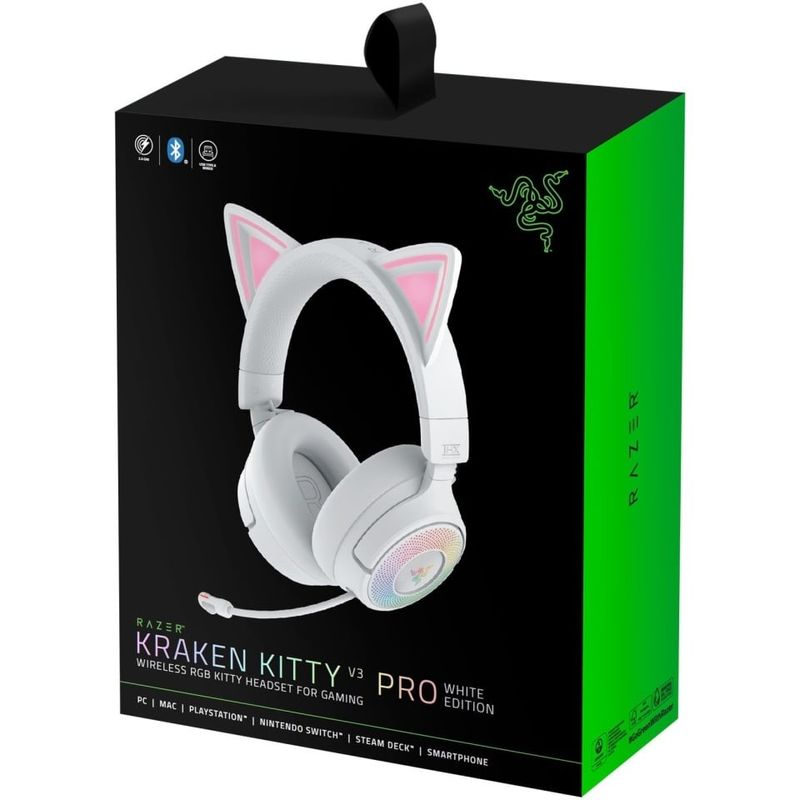 PC, gaming si accesorii - Gaming - Accesorii gaming - Controlere, Volane si Casti gaming - Casti wireless Razer Kraken Kitty V3 Pro, THX Spatial Audio, iluminare RGB, microfon detasabil unidirectional, Alb - Infinity.ro