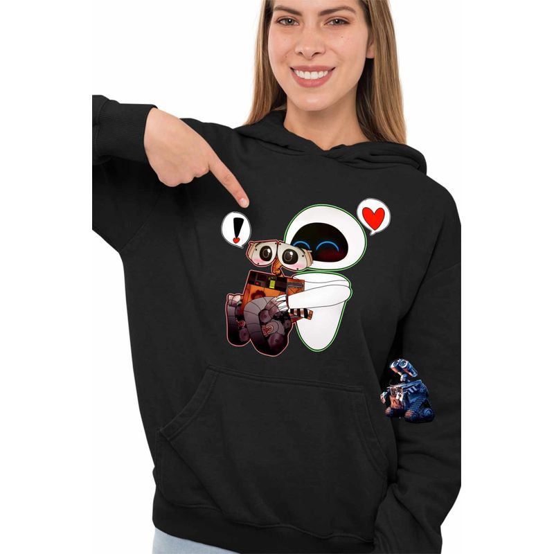 Fashion, accesorii si bijuterii - Femei - Imbracaminte femei - Hanorace femei - Hanorac Femei Wall-E Love Eve Dragobete Valentines Day Romantic, negru, marime S - Infinity.ro