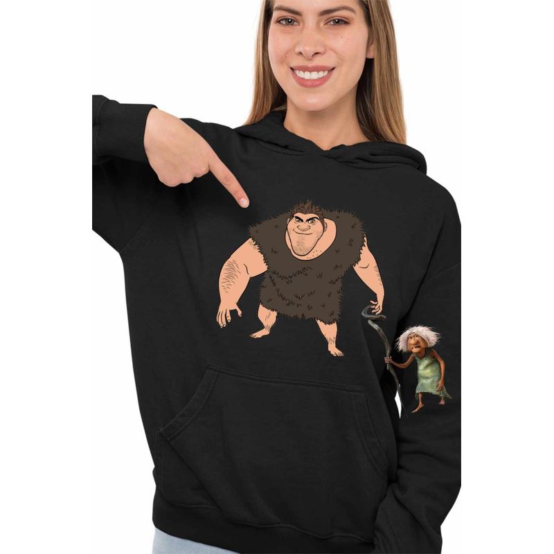 Fashion, accesorii si bijuterii - Femei - Imbracaminte femei - Hanorace femei - Hanorac Femei The Croods Grug Tata Desene Animate Epoca de Piatra, negru, marime S - Infinity.ro