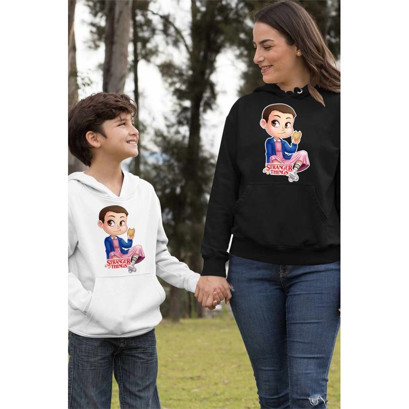 Fashion, accesorii si bijuterii - Femei - Imbracaminte femei - Hanorace femei - Hanorac Femei Stranger Things Jane Eleven Desene Cartoon, negru, marime S - Infinity.ro