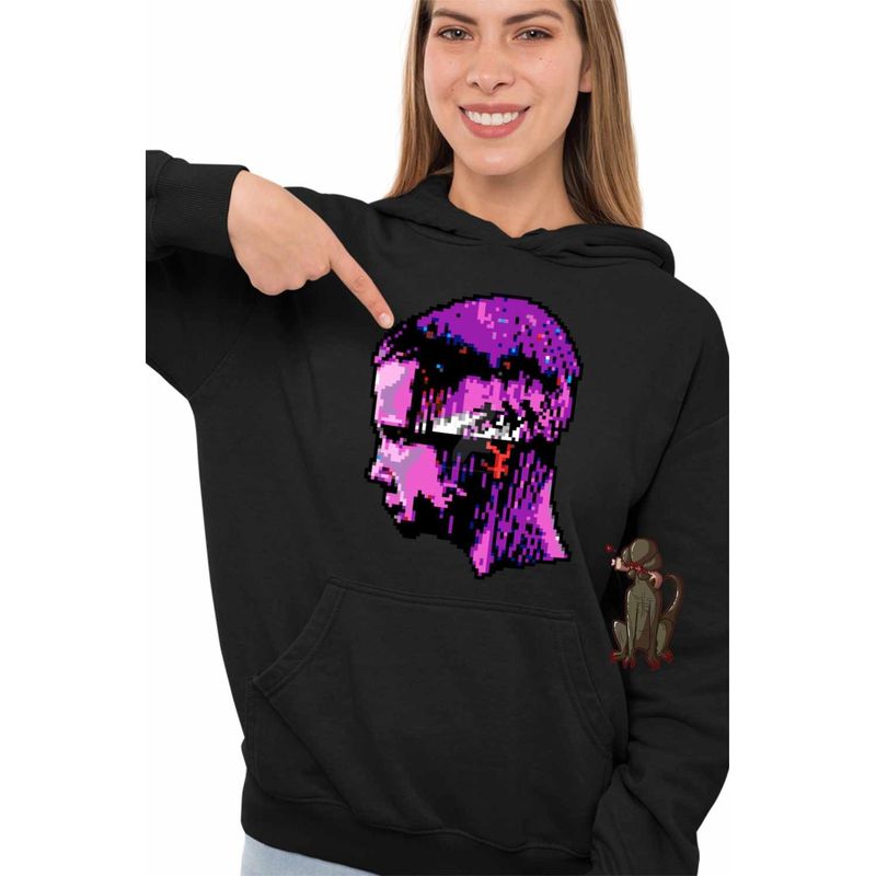 Fashion, accesorii si bijuterii - Femei - Imbracaminte femei - Hanorace femei - Hanorac Femei Stranger Things Pixel Art Jane Eleven, negru, marime S - Infinity.ro