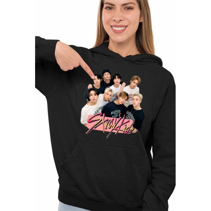 Fashion, accesorii si bijuterii - Femei - Imbracaminte femei - Hanorace femei - Hanorac Femei Stray Kids Party Merch Kpop, negru, marime S - Infinity.ro