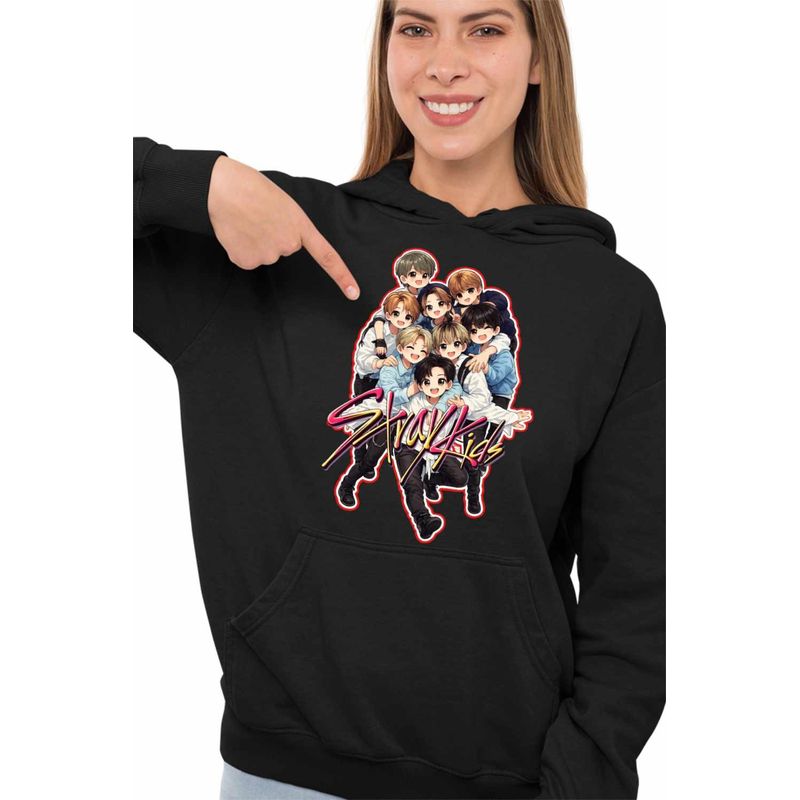 Fashion, accesorii si bijuterii - Femei - Imbracaminte femei - Hanorace femei - Hanorac Femei Stray Kids Anime Merch Kpop Korean, negru, marime S - Infinity.ro