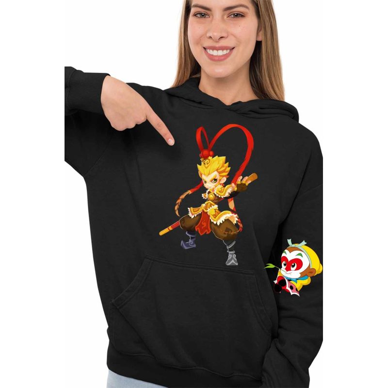 Fashion, accesorii si bijuterii - Femei - Imbracaminte femei - Hanorace femei - Hanorac Femei Sun Wukong Monkey King Aventuri, negru, marime S - Infinity.ro