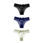 Fashion, accesorii si bijuterii - Femei - Lenjerie si pijamale femei - Lenjerie intima femei - Set 3 Chiloti Dama, cu Dantela si Fundita, tip Tanga, Multifunctional, Negru, Albastru, Verde, Marimea M, PriStyle® - Infinity.ro