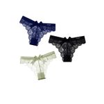 Fashion, accesorii si bijuterii - Femei - Lenjerie si pijamale femei - Lenjerie intima femei - Set 3 Chiloti Dama, cu Dantela si Fundita, tip Tanga, Multifunctional, Negru, Albastru, Verde, Marimea M, PriStyle® - Infinity.ro
