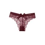 Fashion, accesorii si bijuterii - Femei - Lenjerie si pijamale femei - Lenjerie intima femei - Set 3 Chiloti Dama, cu Dantela si Fundita, Eleganti si Respirabili, tip Tanga, Rosu Vin, Marimea L, PriStyle® - Infinity.ro