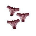 Fashion, accesorii si bijuterii - Femei - Lenjerie si pijamale femei - Lenjerie intima femei - Set 3 Chiloti Dama, cu Dantela si Fundita, Eleganti si Respirabili, tip Tanga, Rosu Vin, Marimea L, PriStyle® - Infinity.ro