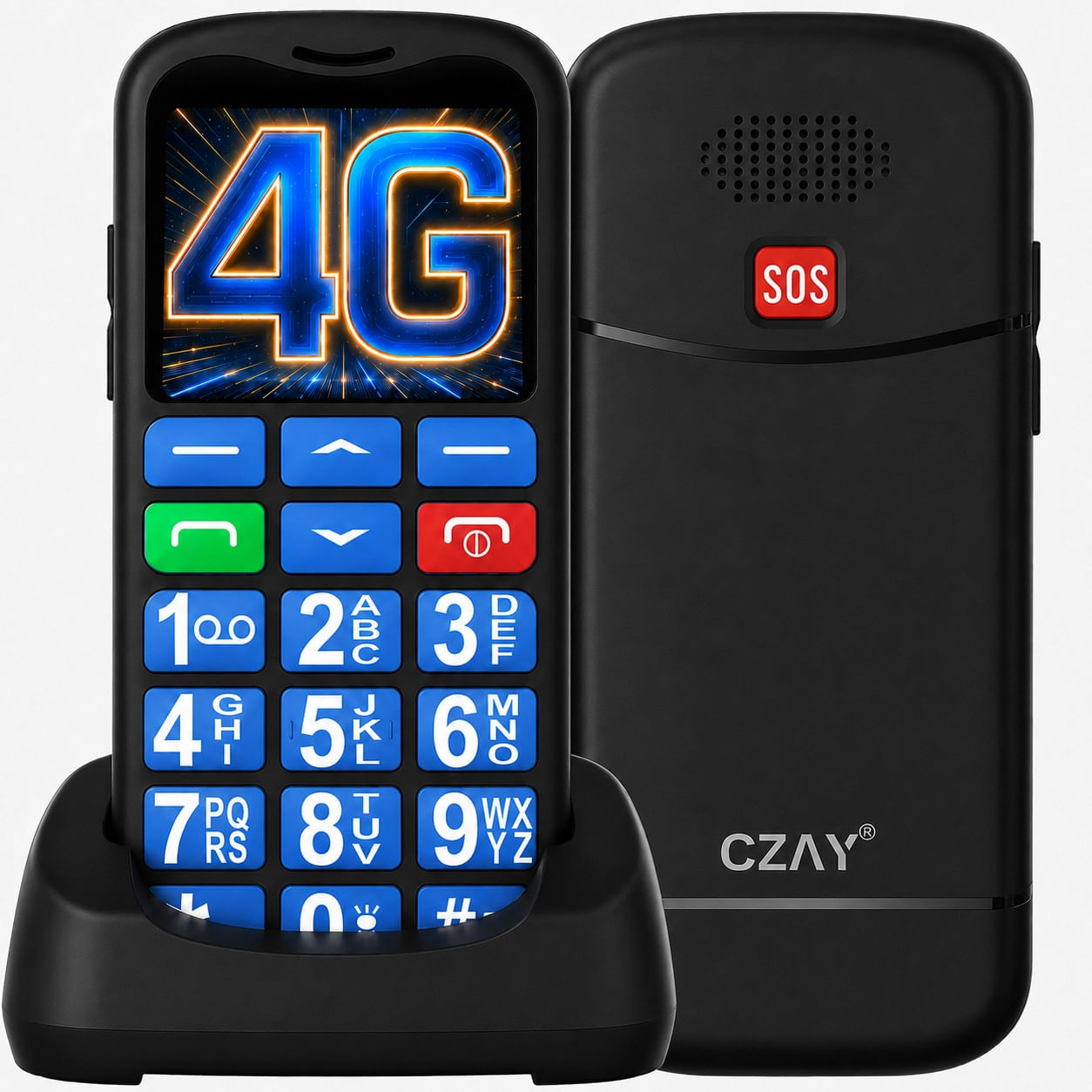 Telefon Mobil Seniori CZAY®,Taste Mari,Buton SOS pentru Siguranta,Limba Romana si Maghiara,Volum Puternic,Ecran Mare,4G