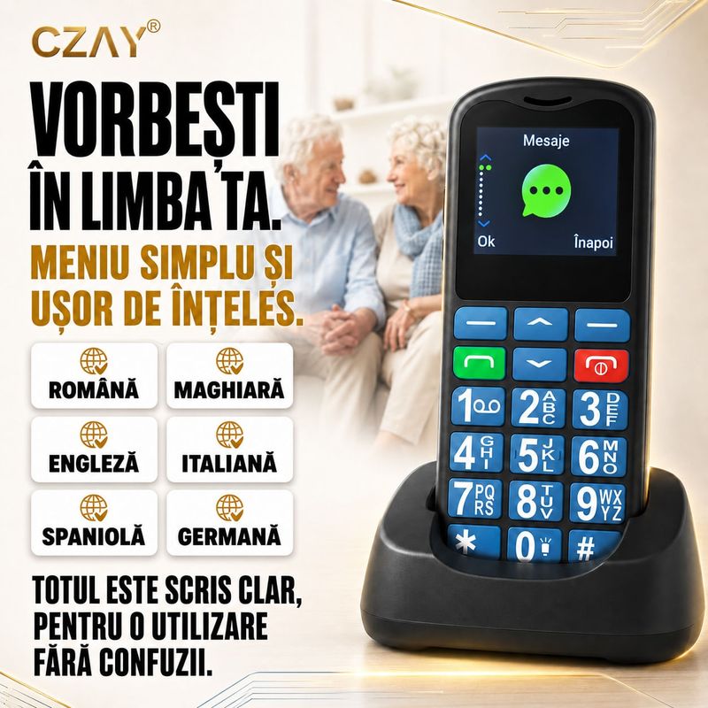 Laptop, Telefoane si Tablete - Telefoane mobile si accesorii - Telefoane Mobile - Telefon Mobil Seniori CZAY®,Taste Mari,Buton SOS pentru Siguranta,Limba Romana si Maghiara,Volum Puternic,Ecran Mare,4G - Infinity.ro