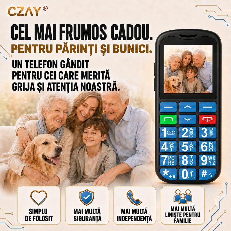 Laptop, Telefoane si Tablete - Telefoane mobile si accesorii - Telefoane Mobile - Telefon Mobil Seniori CZAY®,Taste Mari,Buton SOS pentru Siguranta,Limba Romana si Maghiara,Volum Puternic,Ecran Mare,4G - Infinity.ro