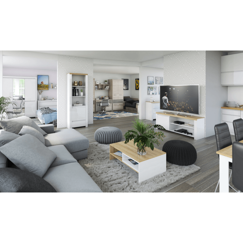 Casa si Gradina - Mobilier - Dulapuri si sifoniere - Dulapuri - Dulap 5D cu oglinda, alb lucios, LINDY - Infinity.ro