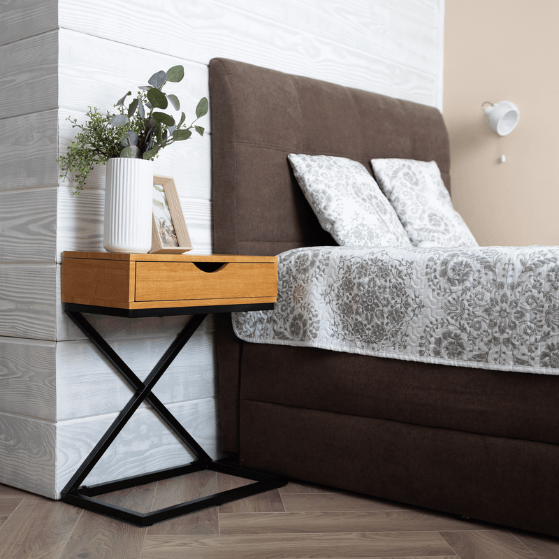 Casa si Gradina - Mobilier - Comode si corpuri - Noptiere - Masuta auxiliara/noptiera, stejar/negru, VIRED - Infinity.ro