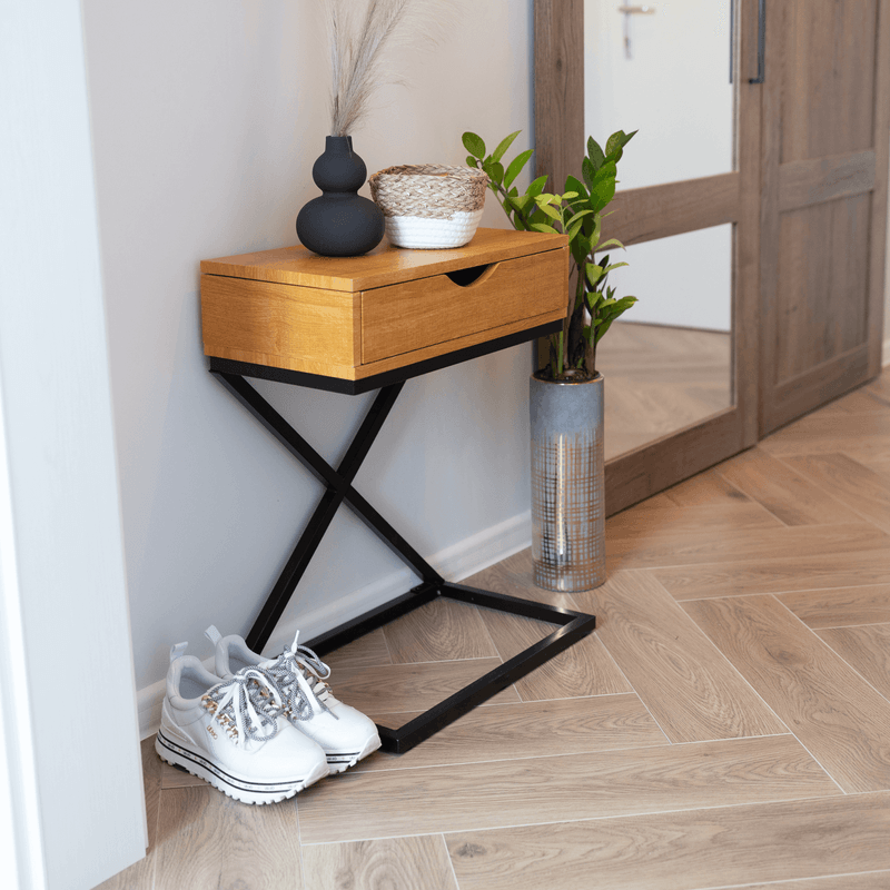 Casa si Gradina - Mobilier - Comode si corpuri - Noptiere - Masuta auxiliara/noptiera, stejar/negru, VIRED - Infinity.ro