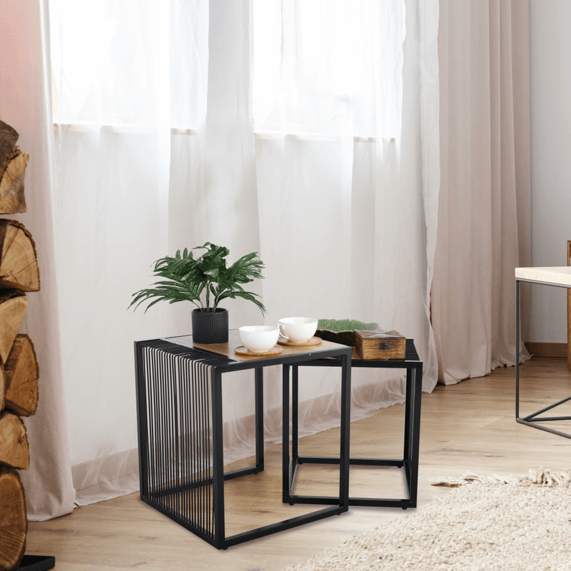 Casa si Gradina - Mobilier - Mese si birouri - Masute de cafea - Set a doua masute de cafea, stejar/negru, RIMBO - Infinity.ro